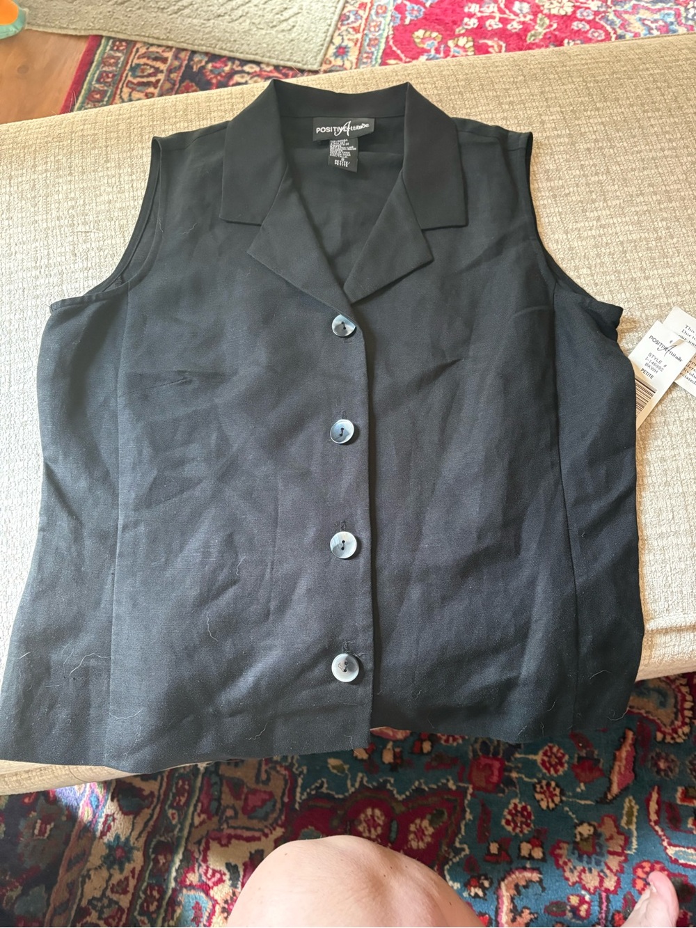 Positive Attitude Black Linen-Blend Button-Up Vest - Picture 2 of 5